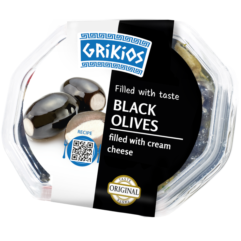 Grikios black olives filled with fresh cheese